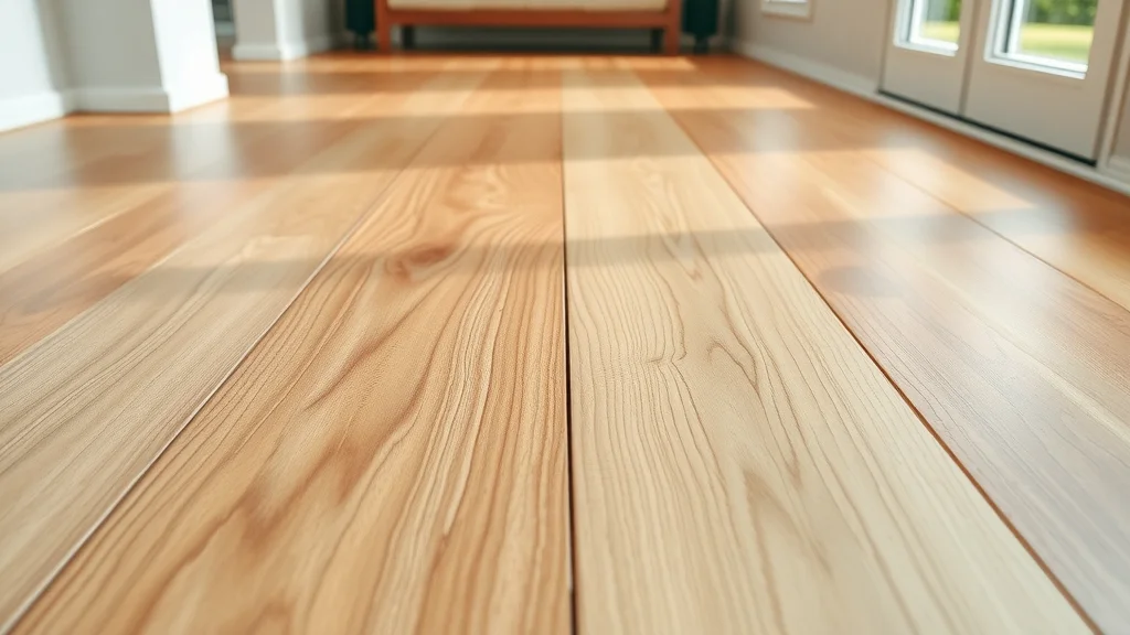 Detailed close-up of hardwood floor and engineered wood side by side, photorealistic showcase, bright home interior, clear separation between wood types, subtle gloss on one surface, matte on the other, crisp wood grain details, natural browns, tans, beiges, direct overhead lighting, macro lens.