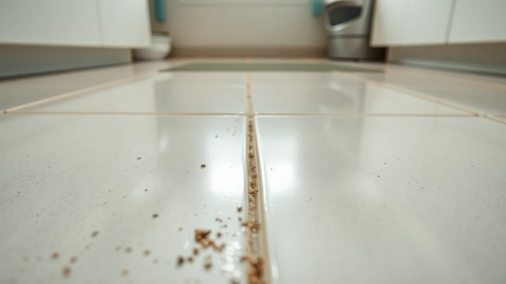 Close up macro shot of grout lines on tile floor showing embedded dirt and grime after long-term use before professional tile and grout cleaning